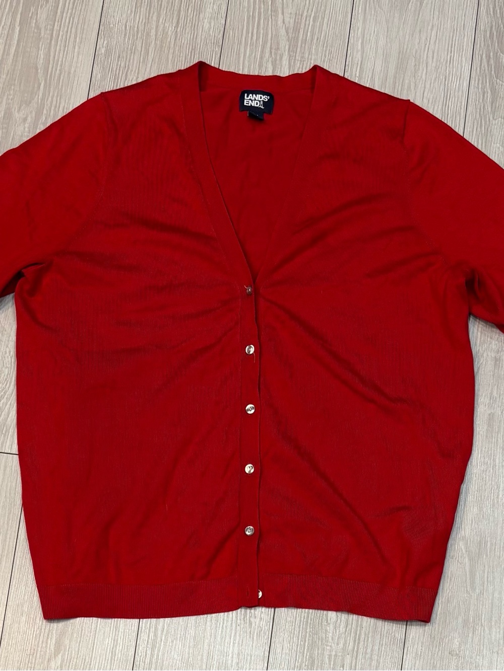 Lands' End Bright Red V-Neck Button Cardigan 1X